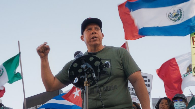 Ron Gochez, of Unión Del Barrio, at a protest.