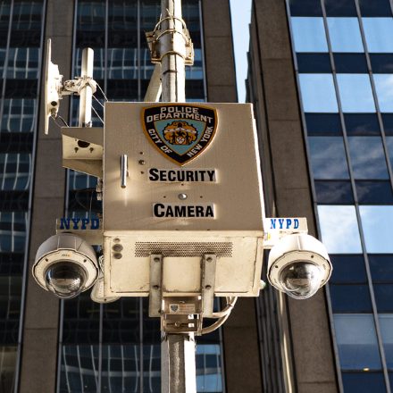 New York Police Department security cameras watch for activity on 5th Avenue for the Holiday season during the Coronavirus (Covid-19) outbreak in Manhattan,New York on Sunday, December 6, 2020. (Alex Menendez via AP)