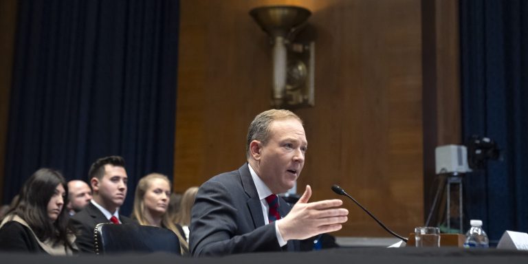 Former Rep. Lee Zeldin, R-N.Y., President-elect Donald Trump's pick to head the Environmental Protection Agency, appears before the Senate Environment and Public Works Committee on Capitol Hill, Thursday, Jan. 16, 2025, in Washington. (AP Photo/Mark Schiefelbein)