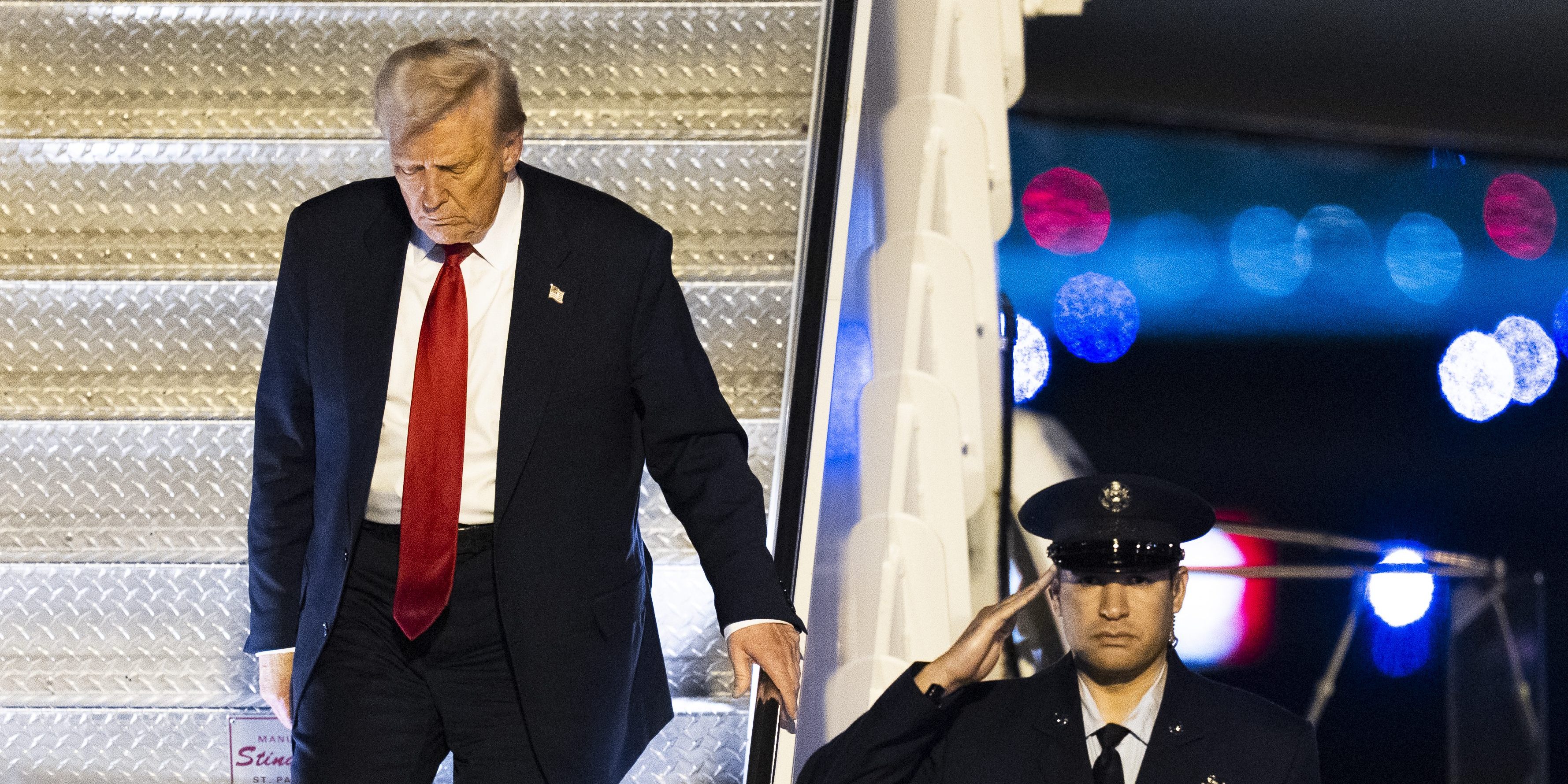 President Donald Trump arrives on Air Force One at Palm Beach International Airport, Friday, March 14, 2025, in West Palm Beach, Fla.