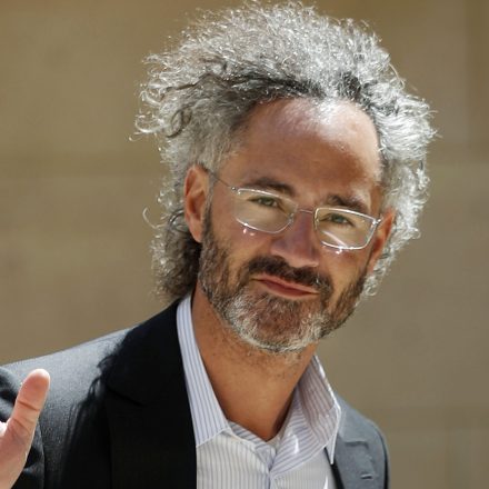 In this Wednesday, May 15, 2019, file photo, Palantir CEO Alex Karp arrives for the Tech for Good summit in Paris.
