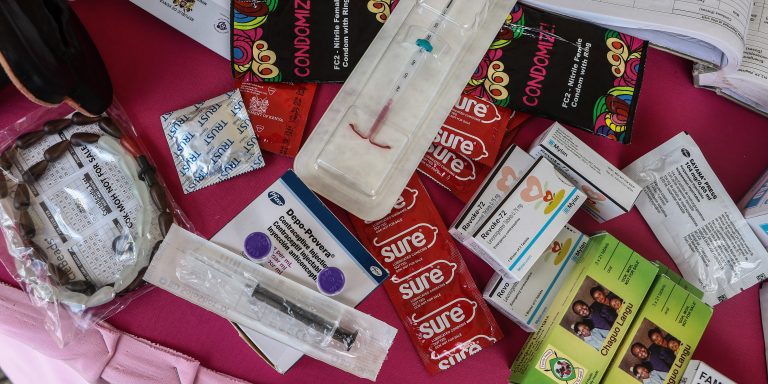 NAKURU, KENYA - 2023/09/26: A variety of contraceptives on display during the national celebrations of The World Contraception Day. According to data from Kenya Demographic and Health Survey (KDHS), Kenya has made significant progress in promoting access to family planning and increasing the contraceptive prevalence rate from 53% in 2014 to 57% in 2022, with unmet need for family planning reducing slightly from 18% to 14% while teenage pregnancy has fallen from 18% to 15%. (Photo by James Wakibia/SOPA Images/LightRocket via Getty Images)