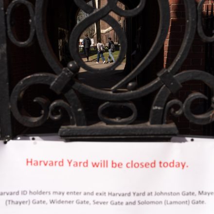 A sign posted outside the Harvard University campus in Cambridge, Massachusetts, US, on Tuesday, April 23, 2024. Campuses across the US have been grappling with pro-Palestinian protests and counter demonstrations since the Oct. 7 attack on Israel by Hamas. Photographer: Mel Musto/Bloomberg via Getty Images
