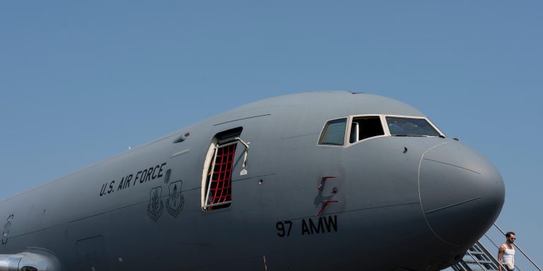 A US Air Force KC-46A Pegasus tanker at the Abbotsford International Airshow in Abbotsford, British Columbia, Canada, on Saturday, Aug. 10, 2024.