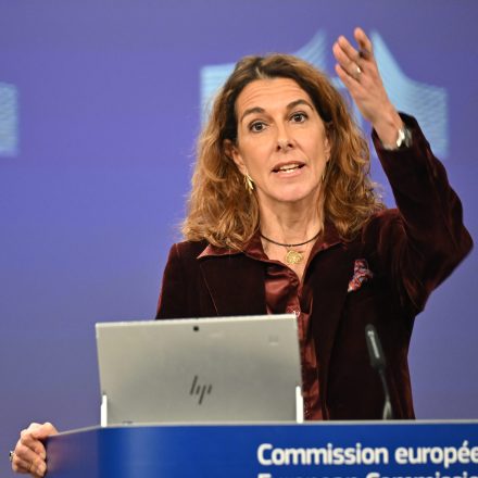 BRUSSELS, BELGIUM - JANUARY 13: Chief Spokesperson European Commission, Paula Pinho speaks during the daily press meeting in Brussels, Belgium on January 13, 2025. Pinho stated the European Commission President, Ursula von der Leyen continues her treatment in Hannover. (Photo by Dursun Aydemir/Anadolu via Getty Images)