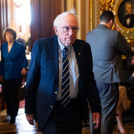 UNITED STATES - MARCH 25: Sen. Bernie Sanders, I-Vt.,  leaves the Senate Democrats' lunch in the U.S. Capitol on Tuesday, March 25, 2025. (Bill Clark/CQ-Roll Call, Inc via Getty Images)