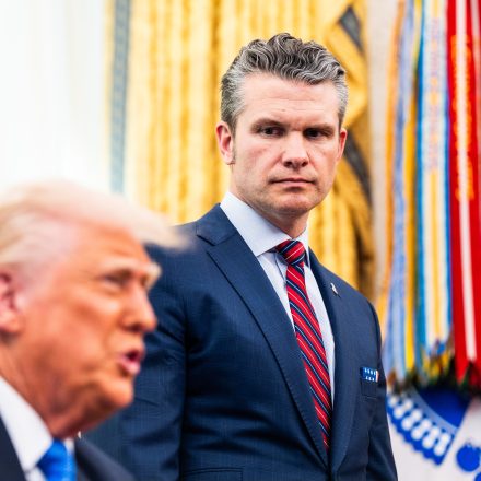 US Secretary of Defense Pete Hegseth during a meeting announcing the F-47 6th generation fighter jet in the Oval Office of the White House on Friday March 21, 2025.