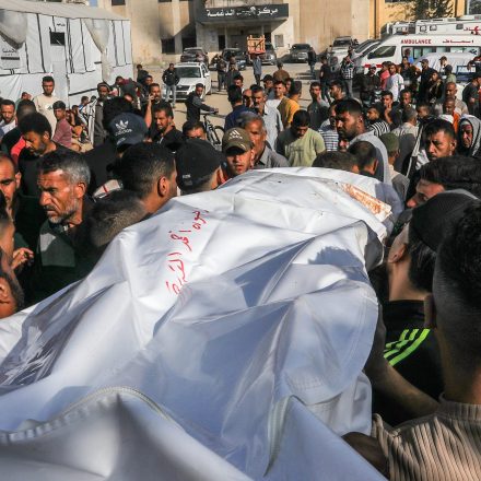 KHAN YUNIS, GAZA - JUNE 01: (EDITORS NOTE: Image depicts death) Lifeless bodies of Palestinians are being brought to the Nasser Hospital for funeral process after Israeli soldiers opened fire at Palestinians trying to reach the points where US aid is distributed west of Rafah city in the southern Gaza Strip, in Khan Yunis, Gaza on June 01, 2025. It was reported that 30 people were killed and 115 people were wounded as a result of the fire opened by Israeli soldiers. (Photo by Abed Rahim Khatib/Anadolu via Getty Images)