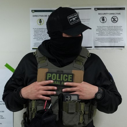 Dozens of immigrants are detained by Immigration and Customs Enforcement agents inside the Federal Plaza courthouse in New York City on Thursday, June 26, following their legal proceedings.