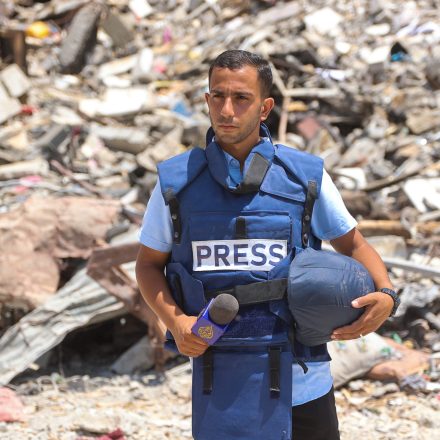 TOPSHOT - Al-Jazeera correspondent Anas al-Sharif reports near the Arab Ahli (Baptist) Hospital in Gaza City on October 10, 2024. Qatari broadcaster Al Jazeera said on August 11, 2025, that five of its journalists were killed in an Israeli strike, including a prominent reporter. The Israeli military acknowledged in a statement targeting correspondent Anas al-Sharif, accusing him of being a "terrorist" affiliated with Hamas. (Photo by AFP) (Photo by -/AFP via Getty Images)