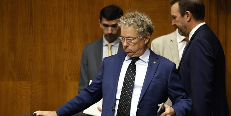 WASHINGTON, DC - SEPTEMBER 17: U.S. Sen. Rand Paul (R-KY) arrives for a Senate Committee on Health, Education, Labor, and Pensions hearing in the Dirksen Senate Office Building on September 17, 2025 in Washington, DC. The committee is hearing testimony from fired CDC employees and the implications on children’s health. (Photo by Kevin Dietsch/Getty Images)