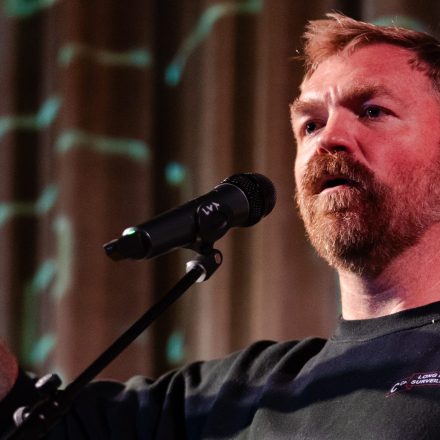 OGUNQUIT, MAINE - OCTOBER 22: U.S. senatorial candidate from Maine Graham Platner speaks at a town hall at the Leavitt Theater on October 22, 2025 in Ogunquit, Maine. Platner, a veteran of the U.S. Marines and an oyster farmer, is running for the seat held by Sen. Susan Collins (R-ME). (Photo by Sophie Park/Getty Images)